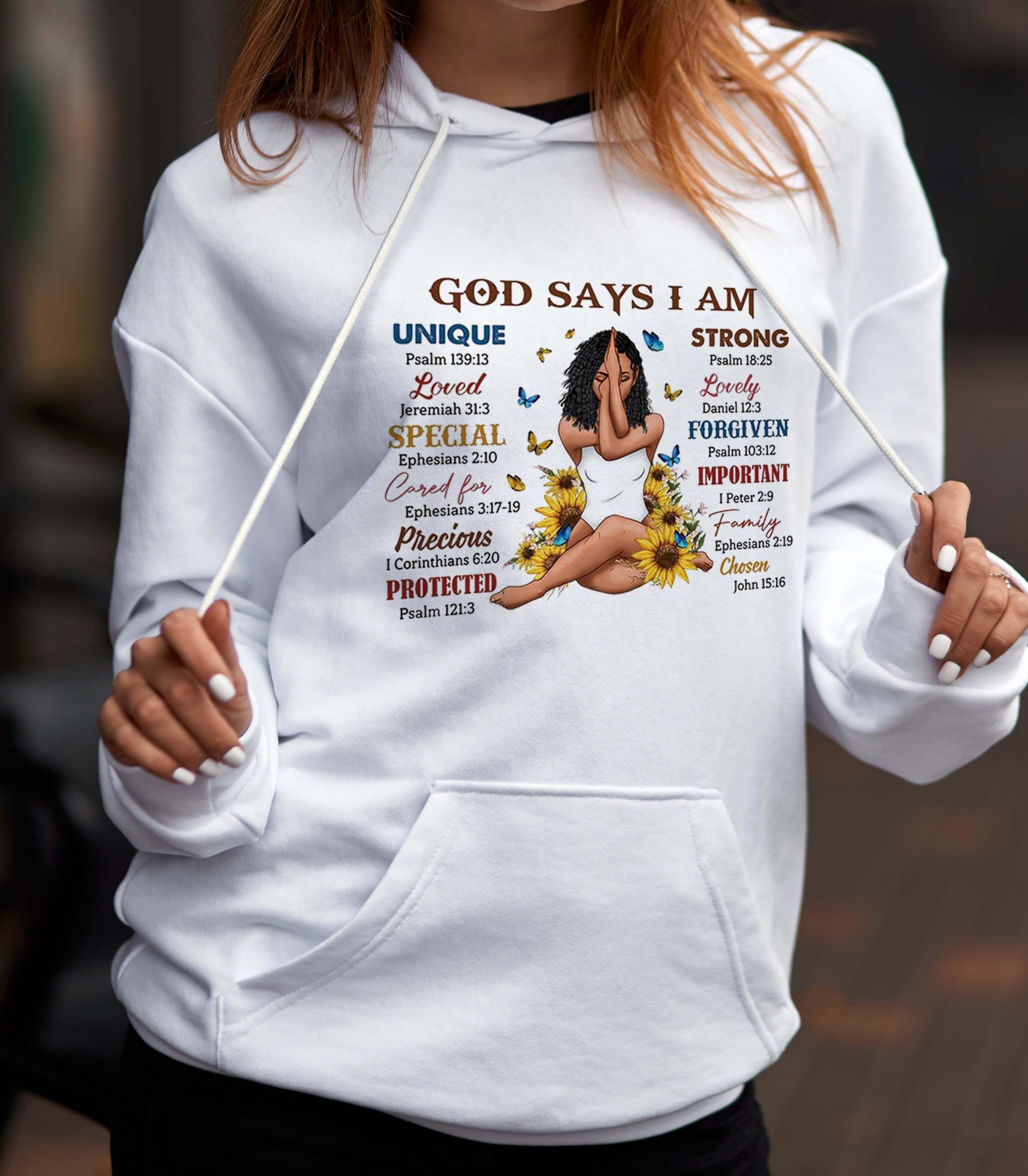 young girl wears white hoodie